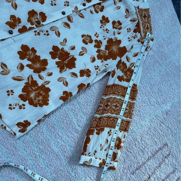 Garnet Hill Orange Cream Floral Button Up Blouse Size Small Fall Autumn - Picture 10 of 13